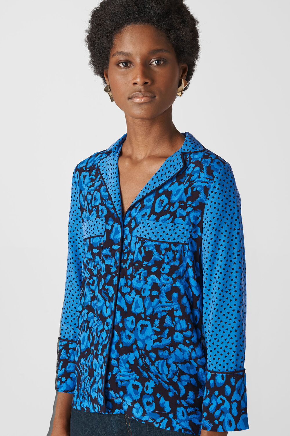 Jungle Cat Print Pyjama Shirt Blue/Multi
