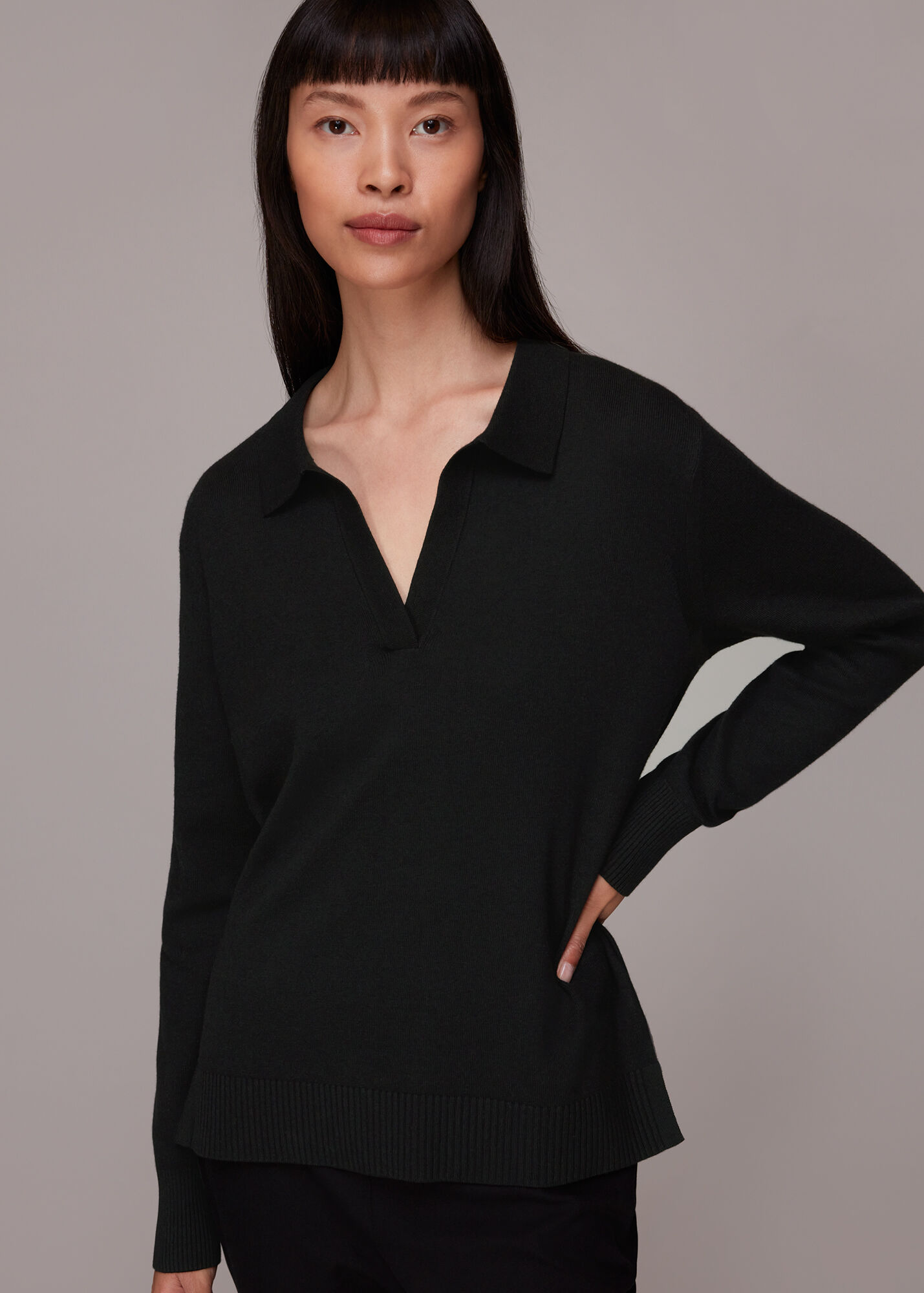 Black Knitted Polo Shirt WHISTLES