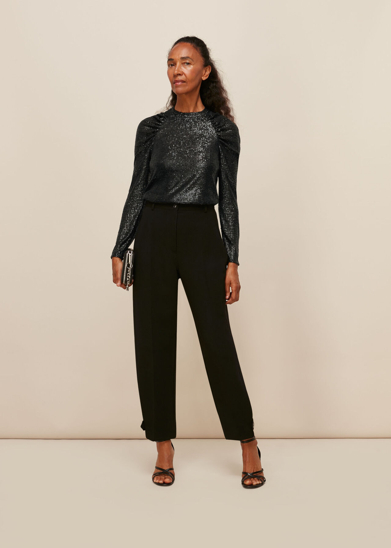 Black Sequin Long Sleeve Top | WHISTLES
