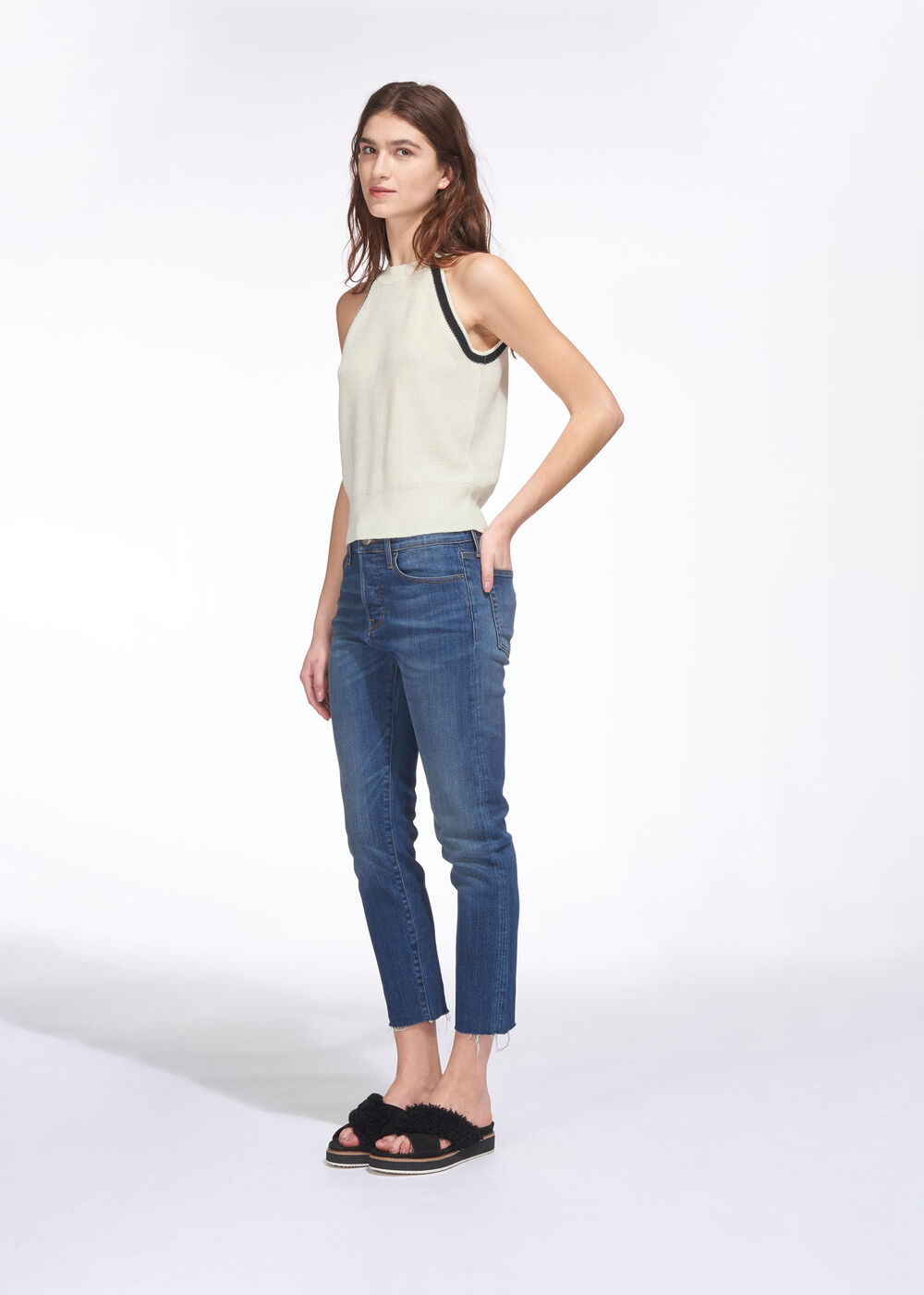 Contrast Trim Vest Knit Ivory