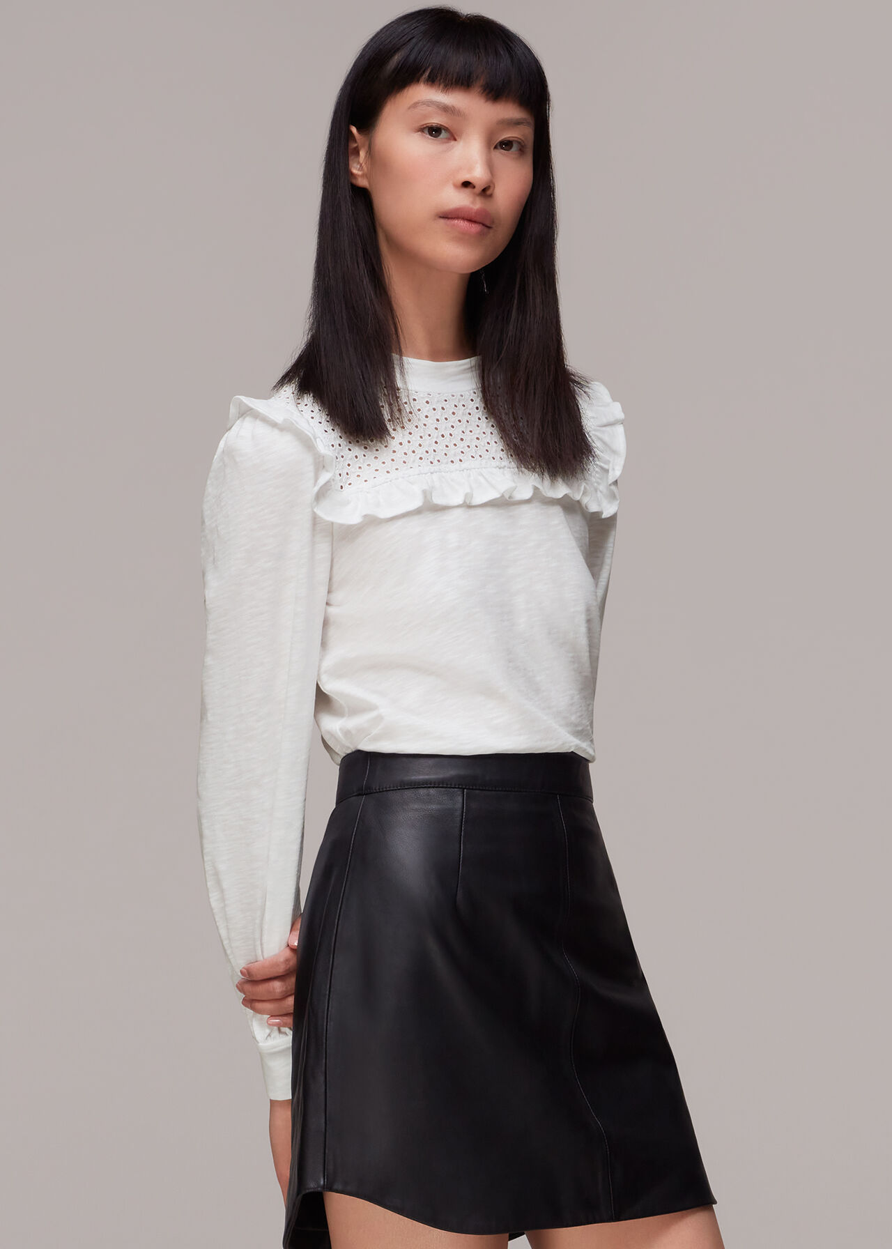 White Broderie Yoke Frill Detail Top | WHISTLES