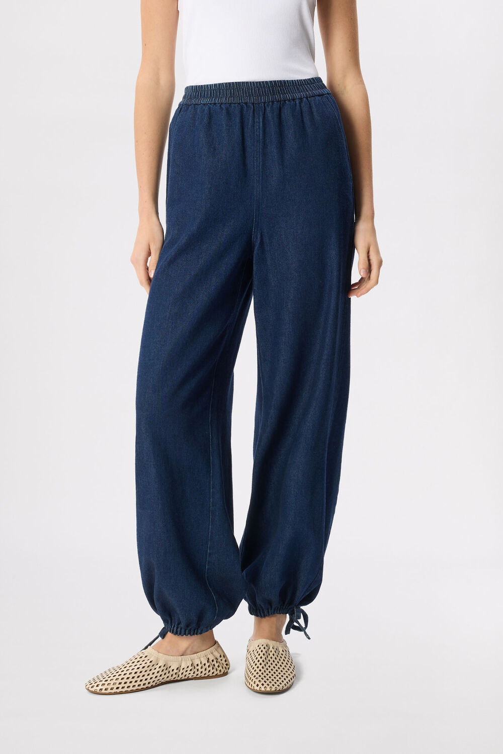 Dark Denim Tie Hem Balloon Trouser