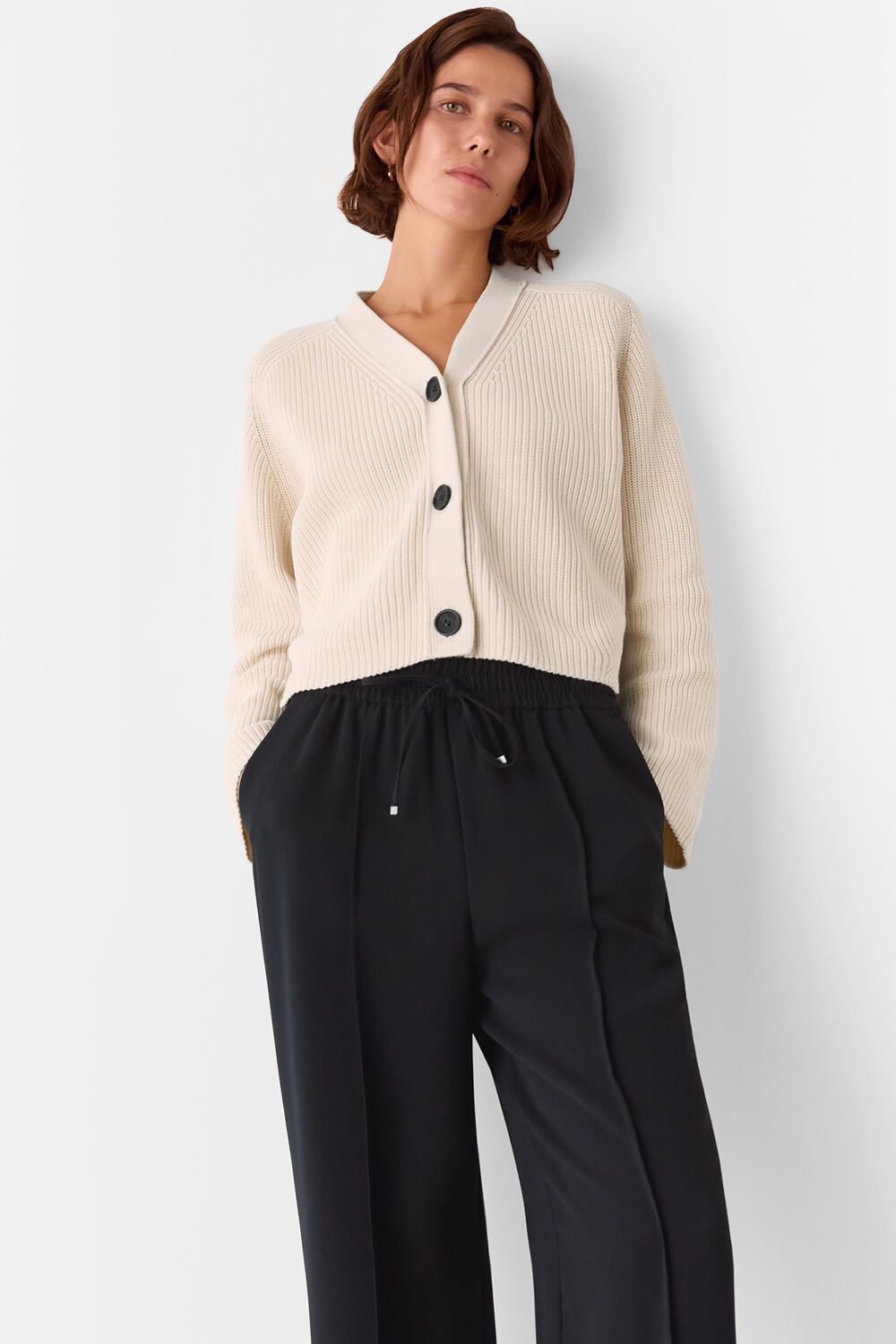 Black Drawstring Waist Crepe Trouser