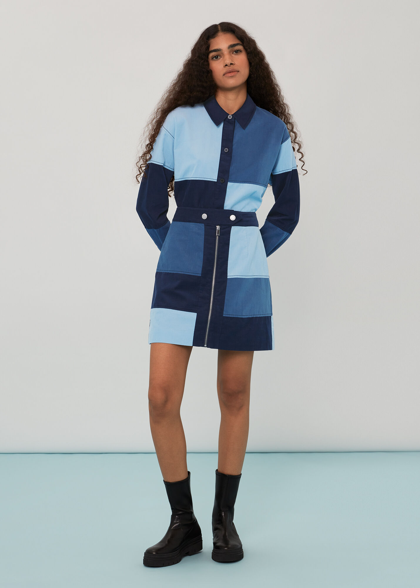 Blue Multi Amy Patchwork Cord Skirt WHISTLES