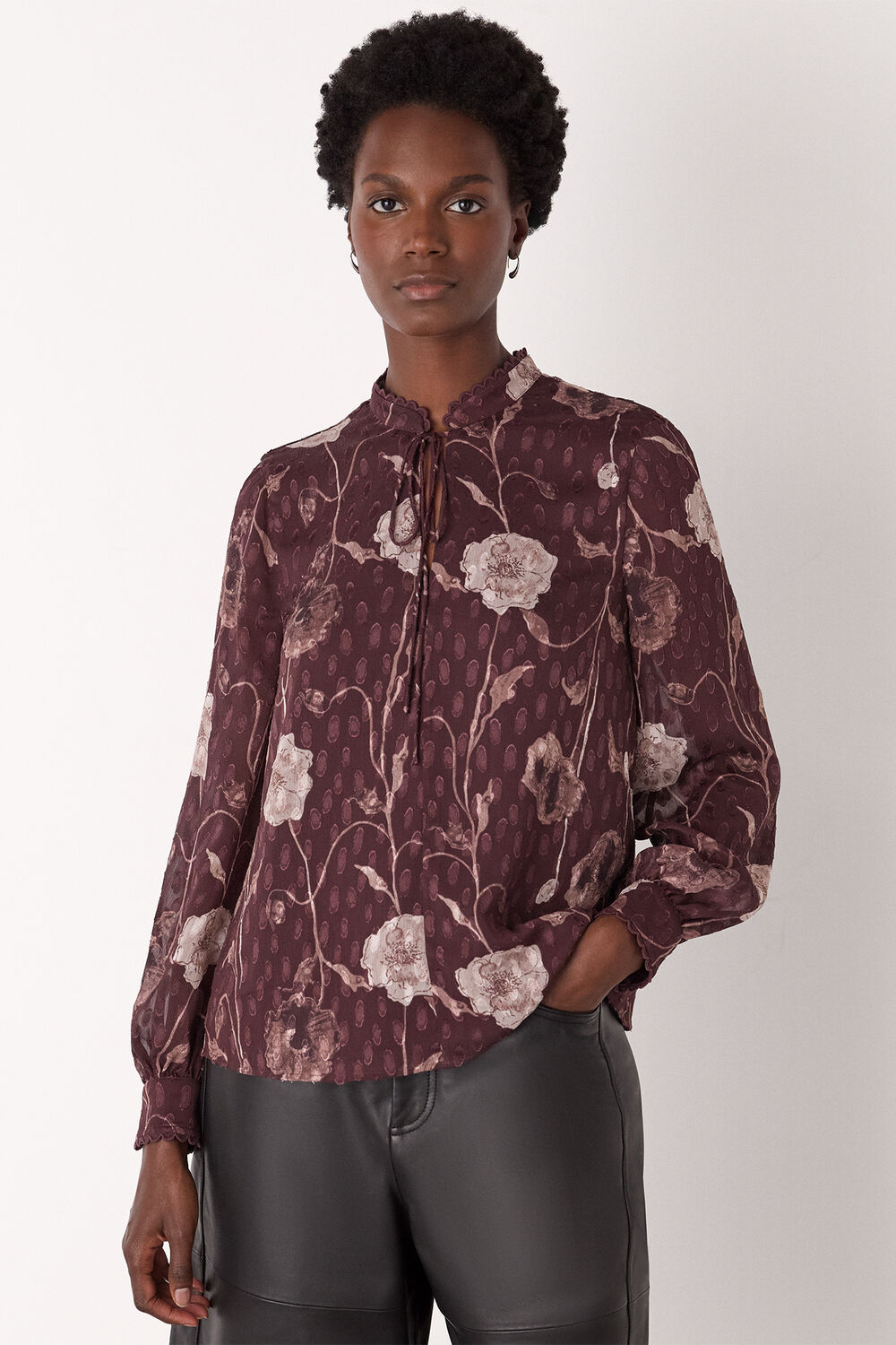 Burgundy Floral Dobby Blouse
