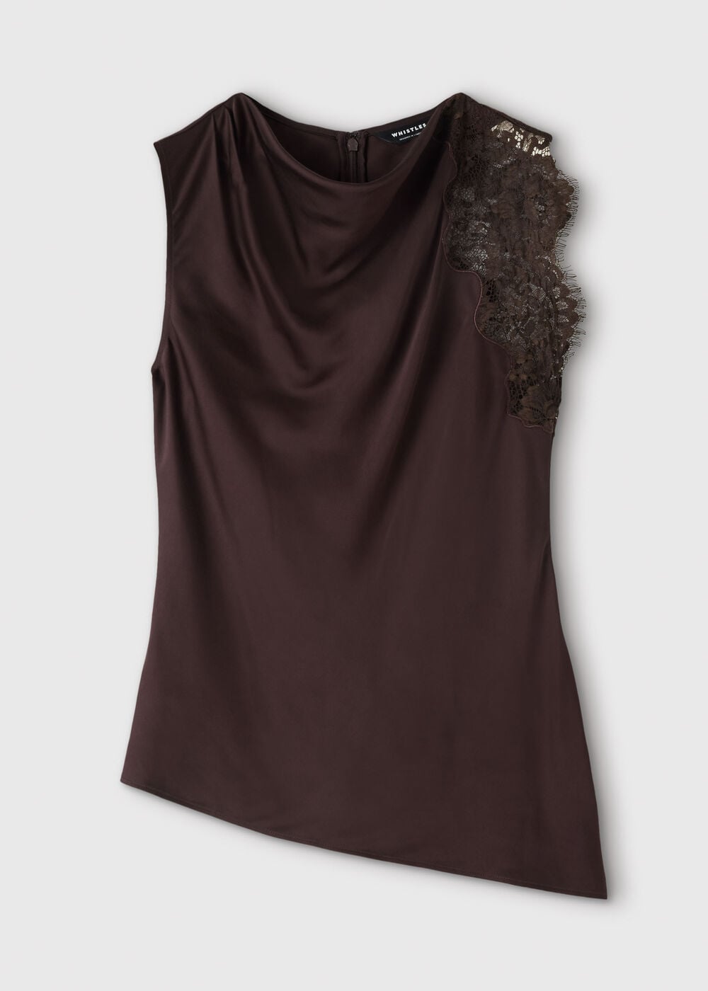 Chocolate Lace Asymmetric Satin Top