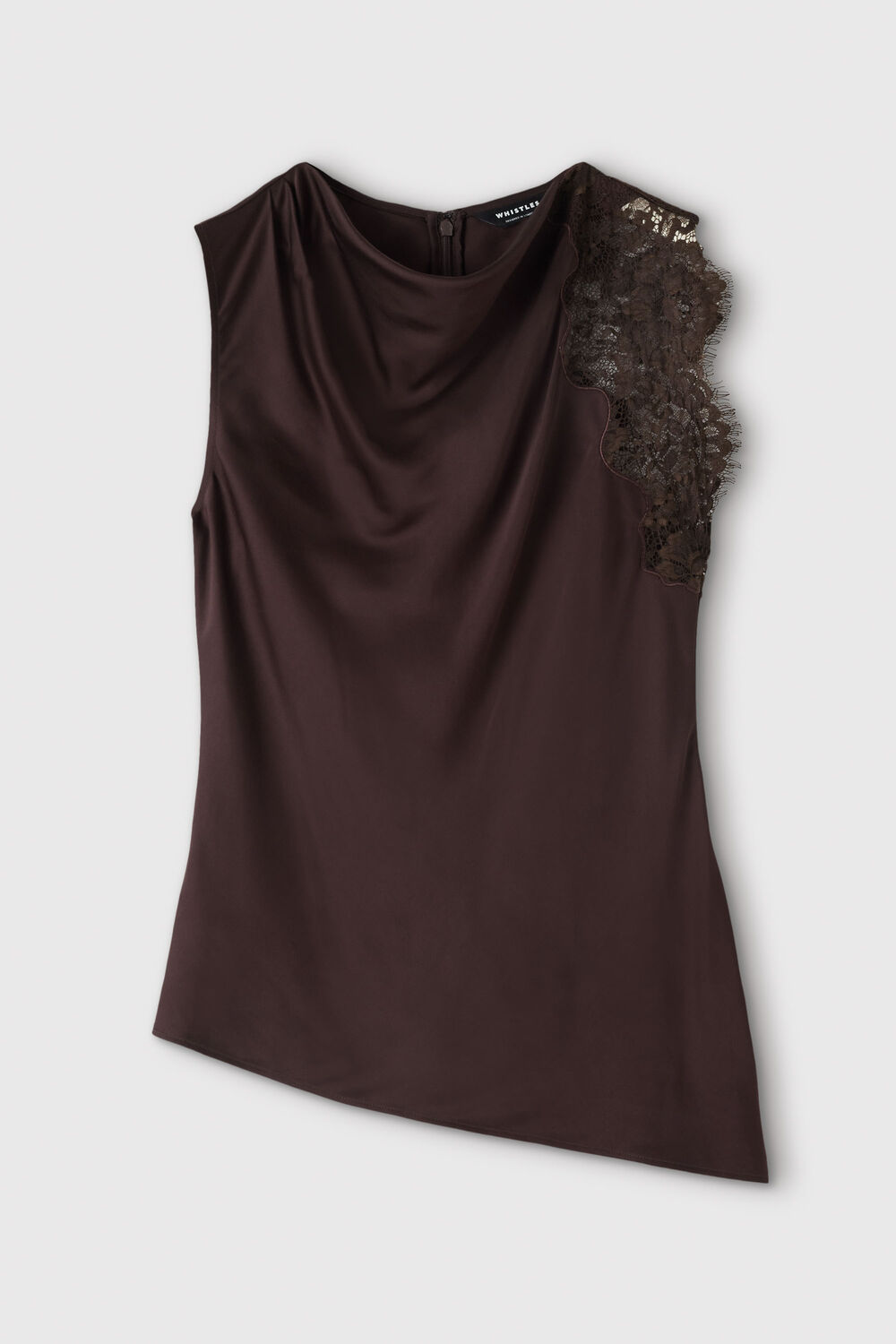 Chocolate Lace Asymmetric Satin Top