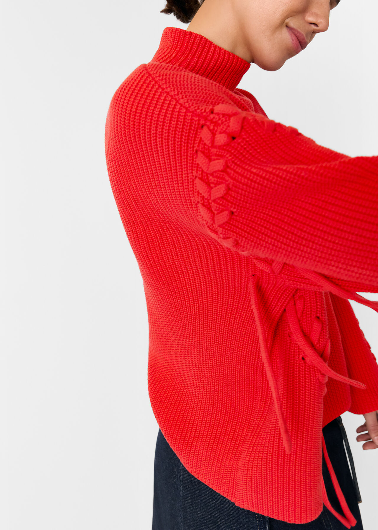 Lacing Detail Rib Sweater