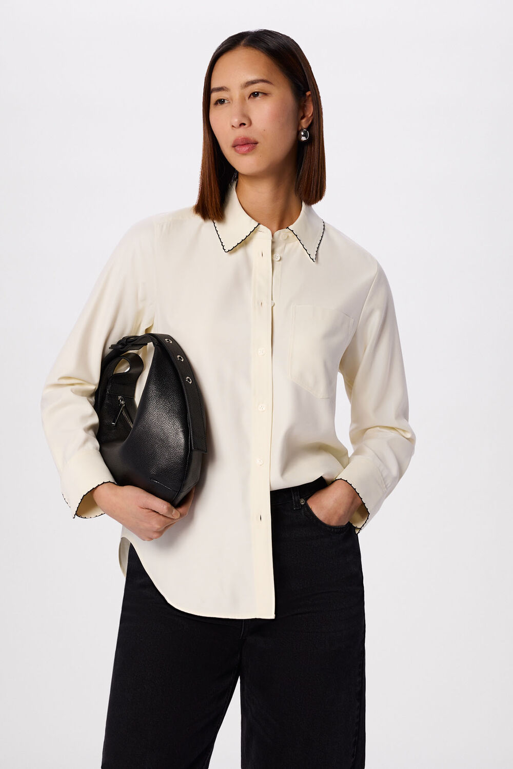 Ivory Embroidered Collar Shirt