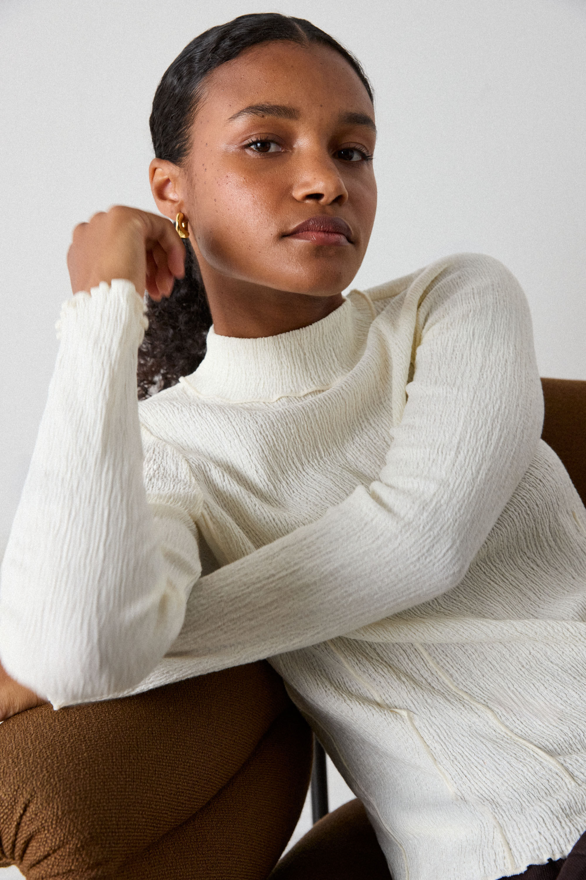 Ivory Textured Long Sleeve Top | WHISTLES | Whistles UK |