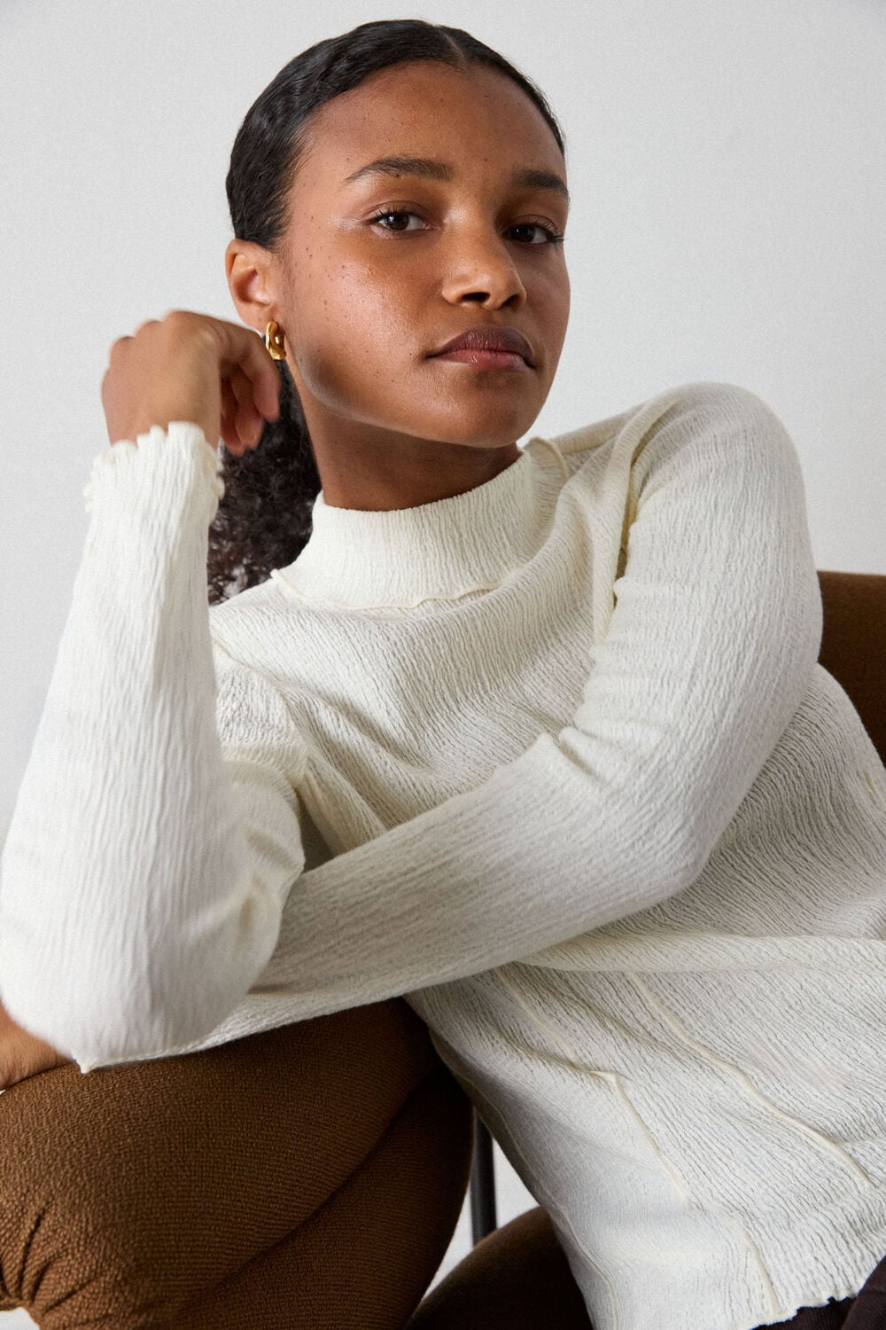 Ivory Textured Long Sleeve Top