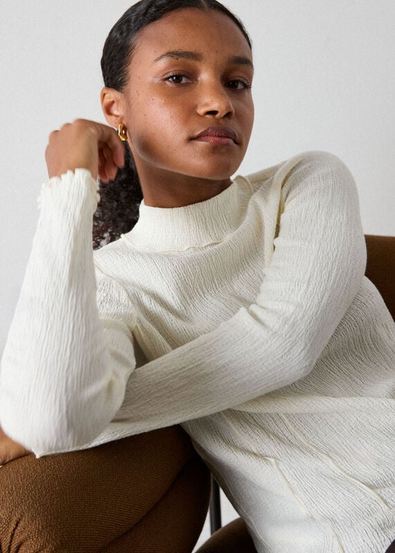 Ivory Textured Long Sleeve Top