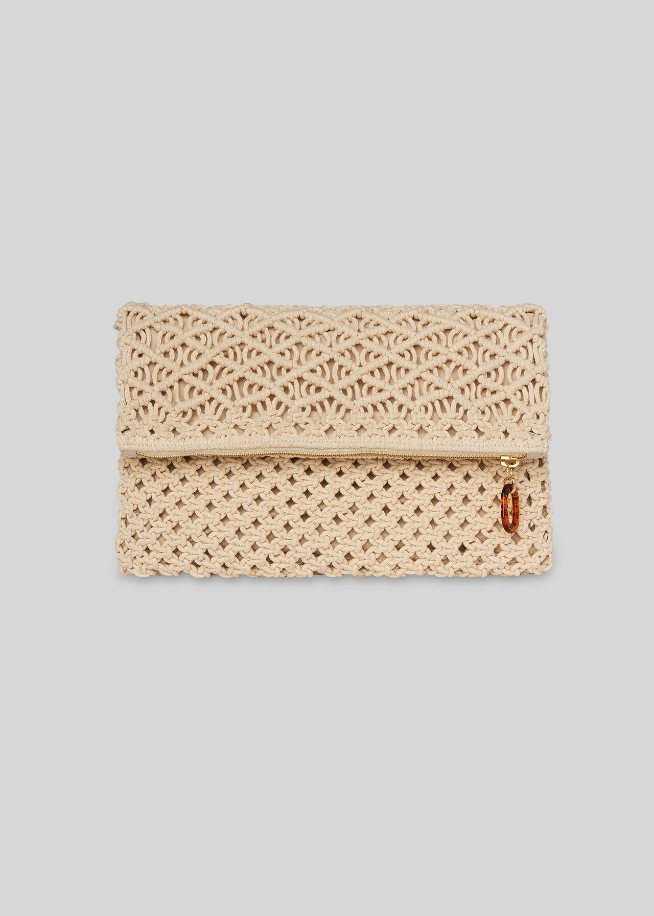 Macrame Resin Zip Clutch Cream