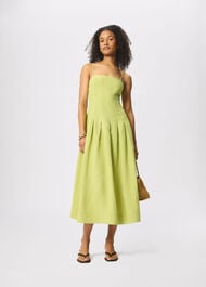 Linen Blend Waisted Midi Dress