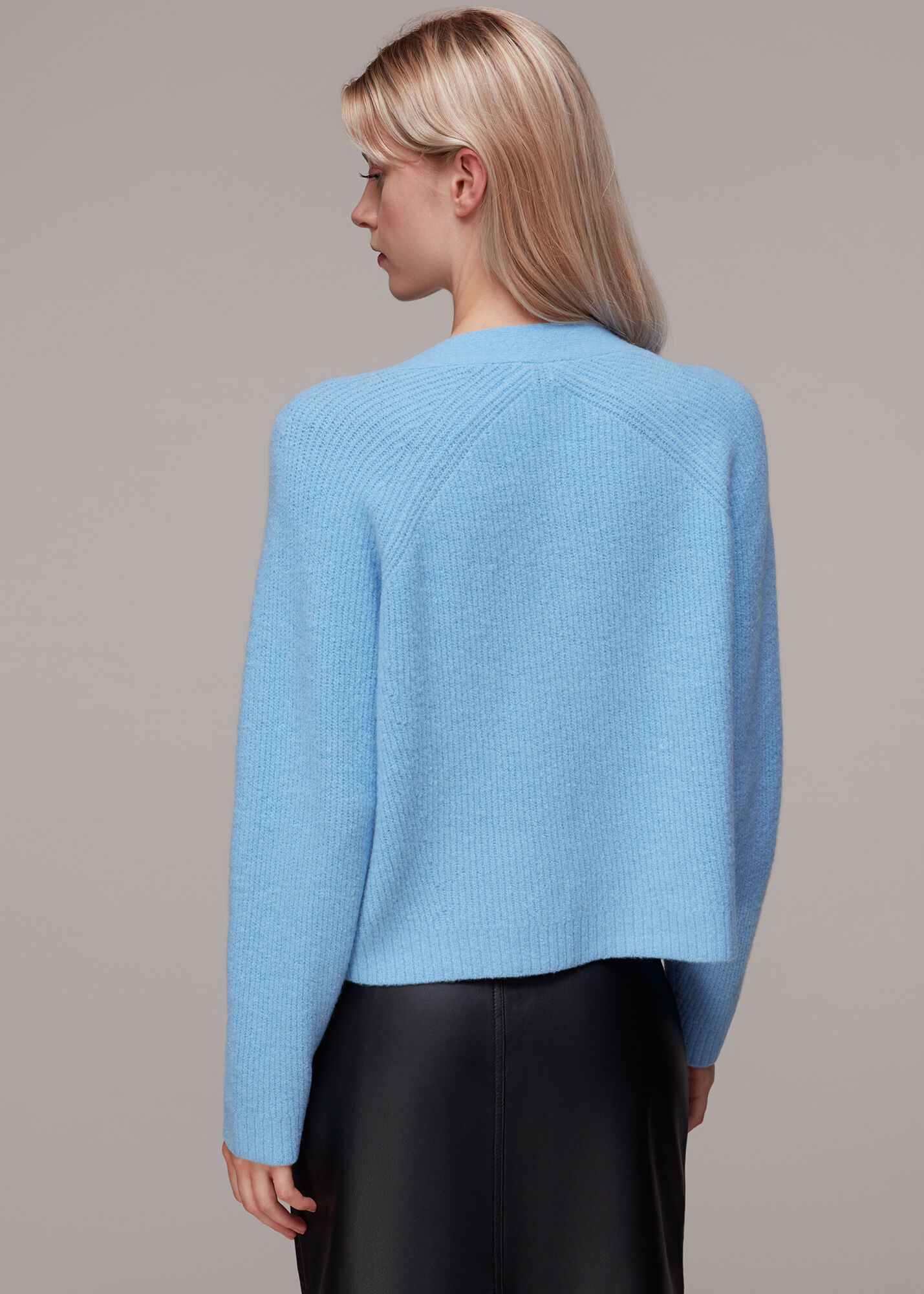 Pale Blue Skye Ribbed Cardigan WHISTLES
