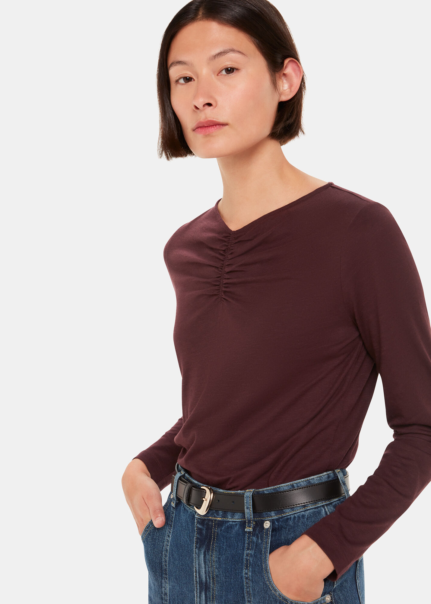 Ruched v hot sale neck top