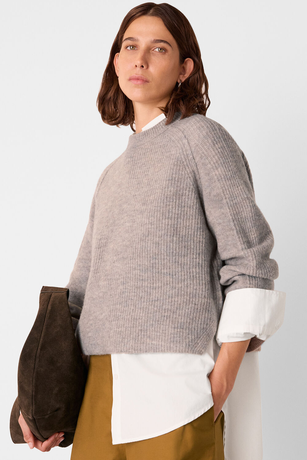 Neutral Aria Wool Mix Crew Knit