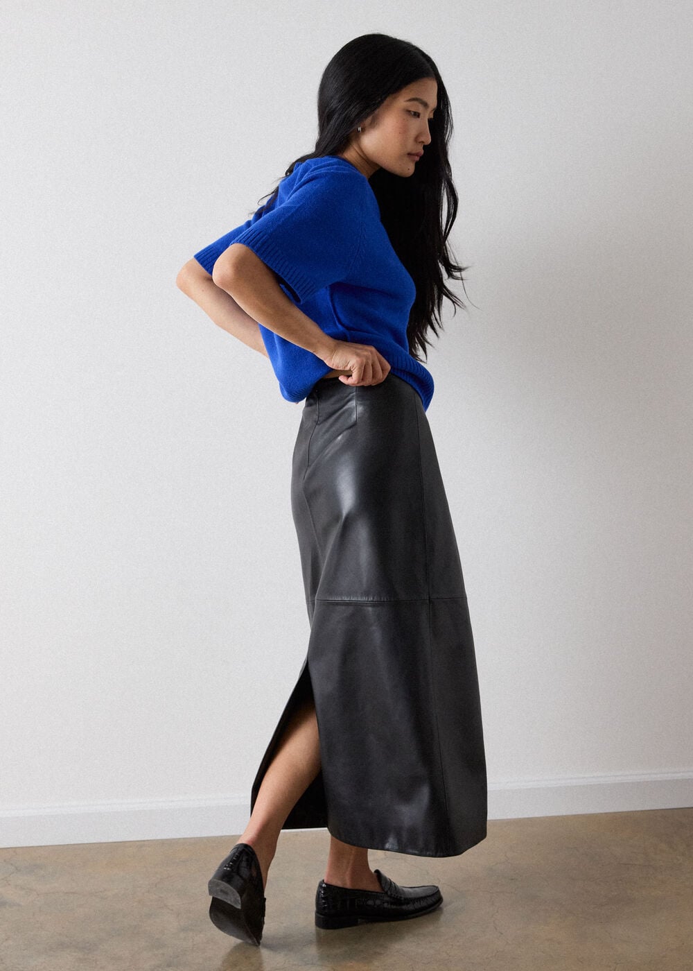 Pencil Leather Midi Skirt