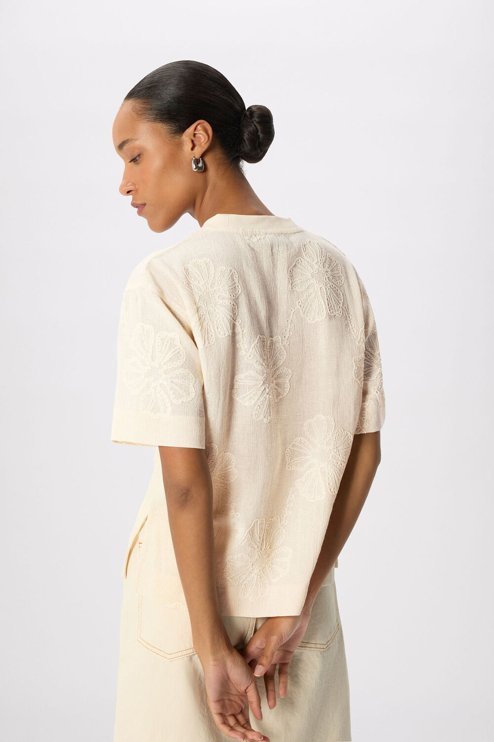 Ivory Textured Floral Jersey Top