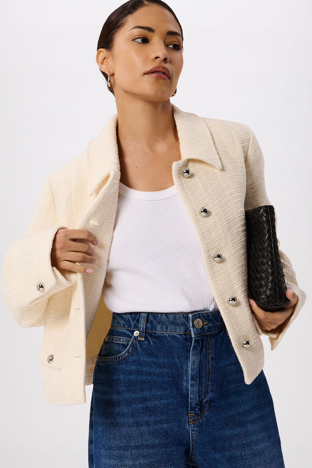 Ivory Petite Cropped Boucle Jacket