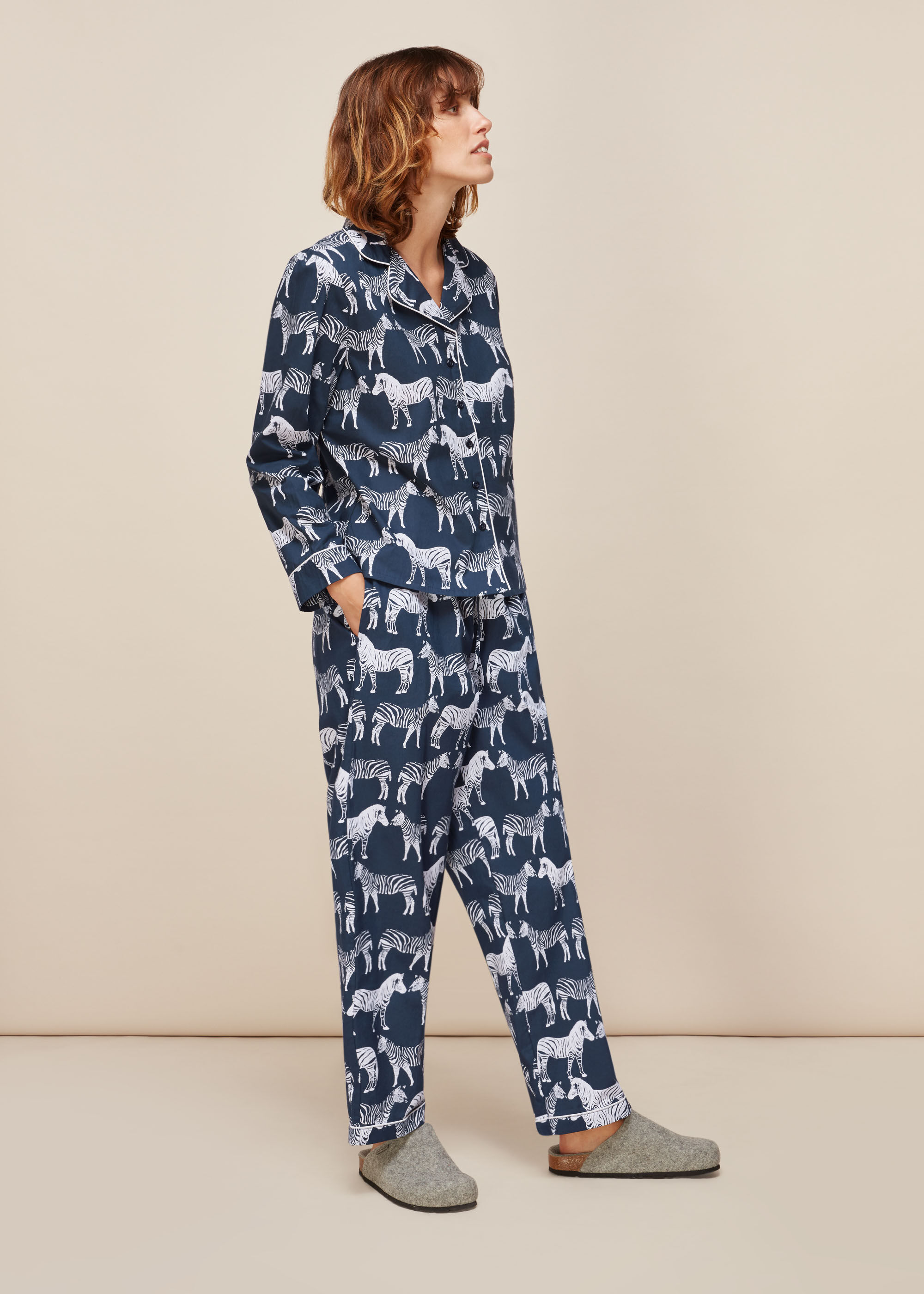 Navy Zebra Print Cotton Pyjama Set