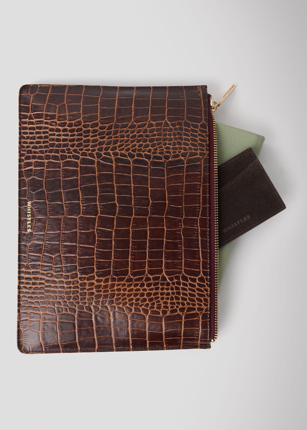 Brown Croc Leather Medium Clutch