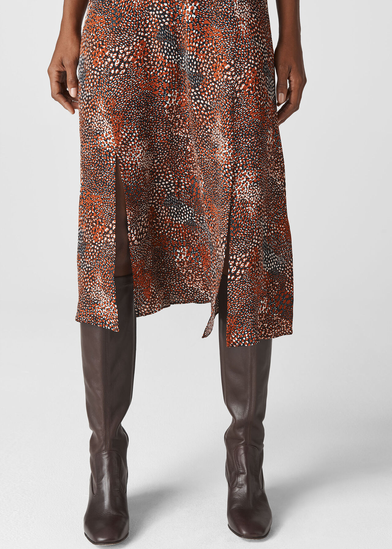Brown Multi Abstract Animal Midi Dress Whistles Whistles