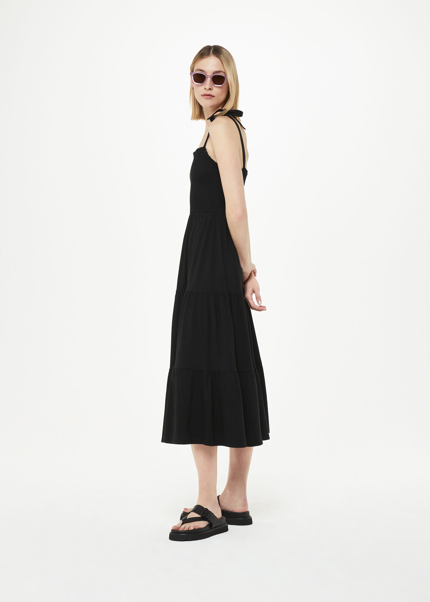 Black Smocked Tiered Jersey Dress WHISTLES