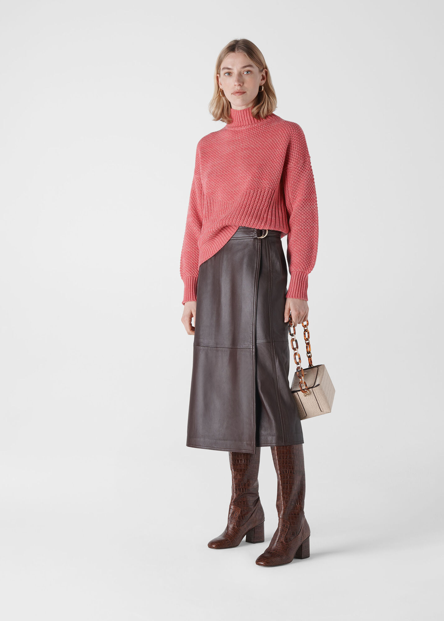 Pink Moss Stitch Textured Knit | WHISTLES | Whistles UK