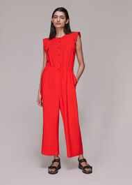 Frill Sleeve Button Jumpsuit