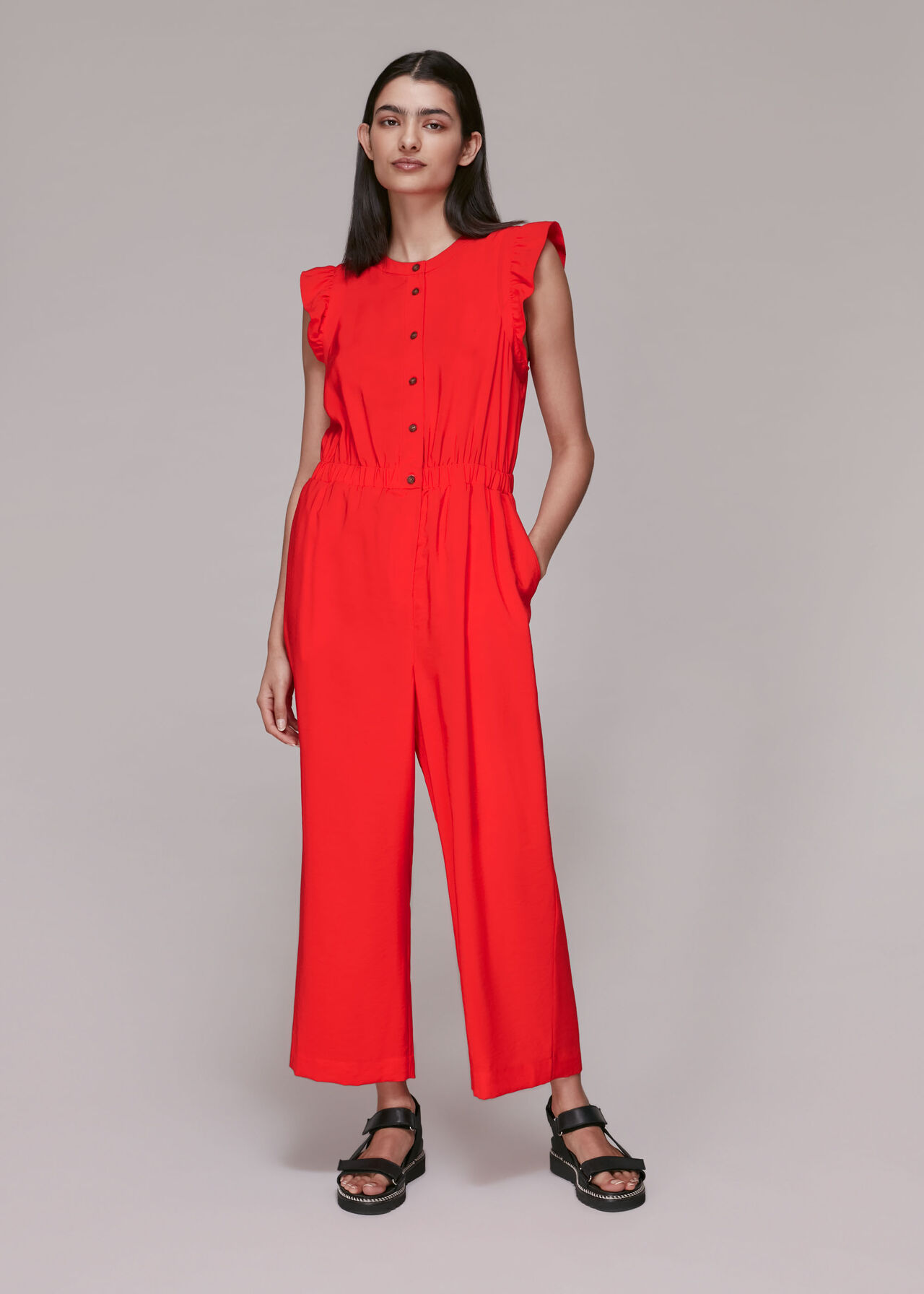 Frill Sleeve Button Jumpsuit