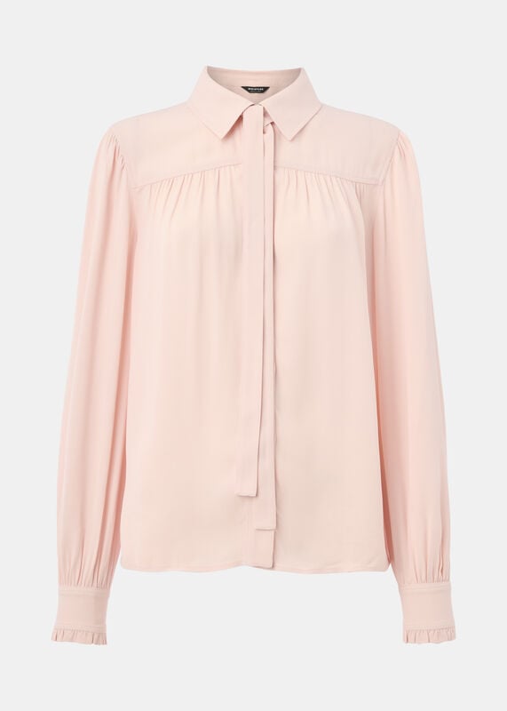 Pale Pink Tie Detail Crepe Blouse