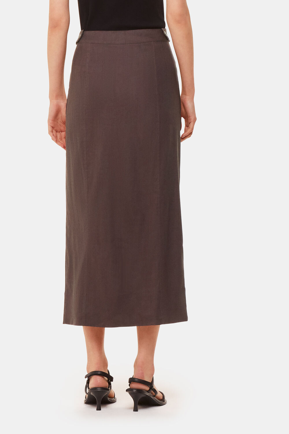 Dark Grey Mila Linen Blend Midi Skirt