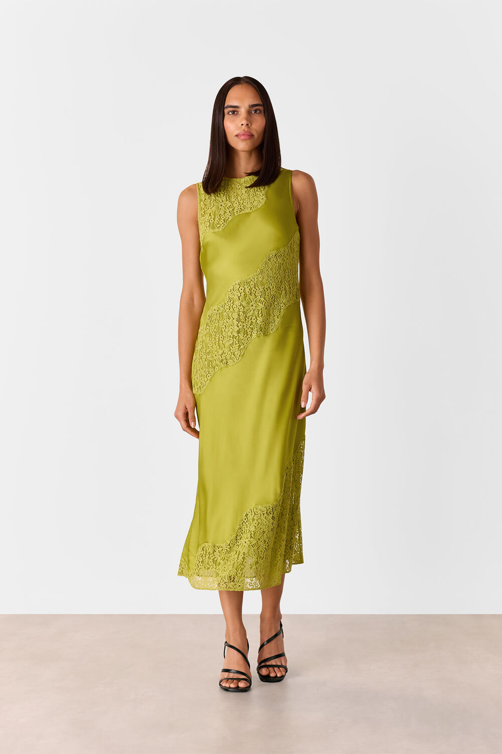 Lace Insert Midi Dress