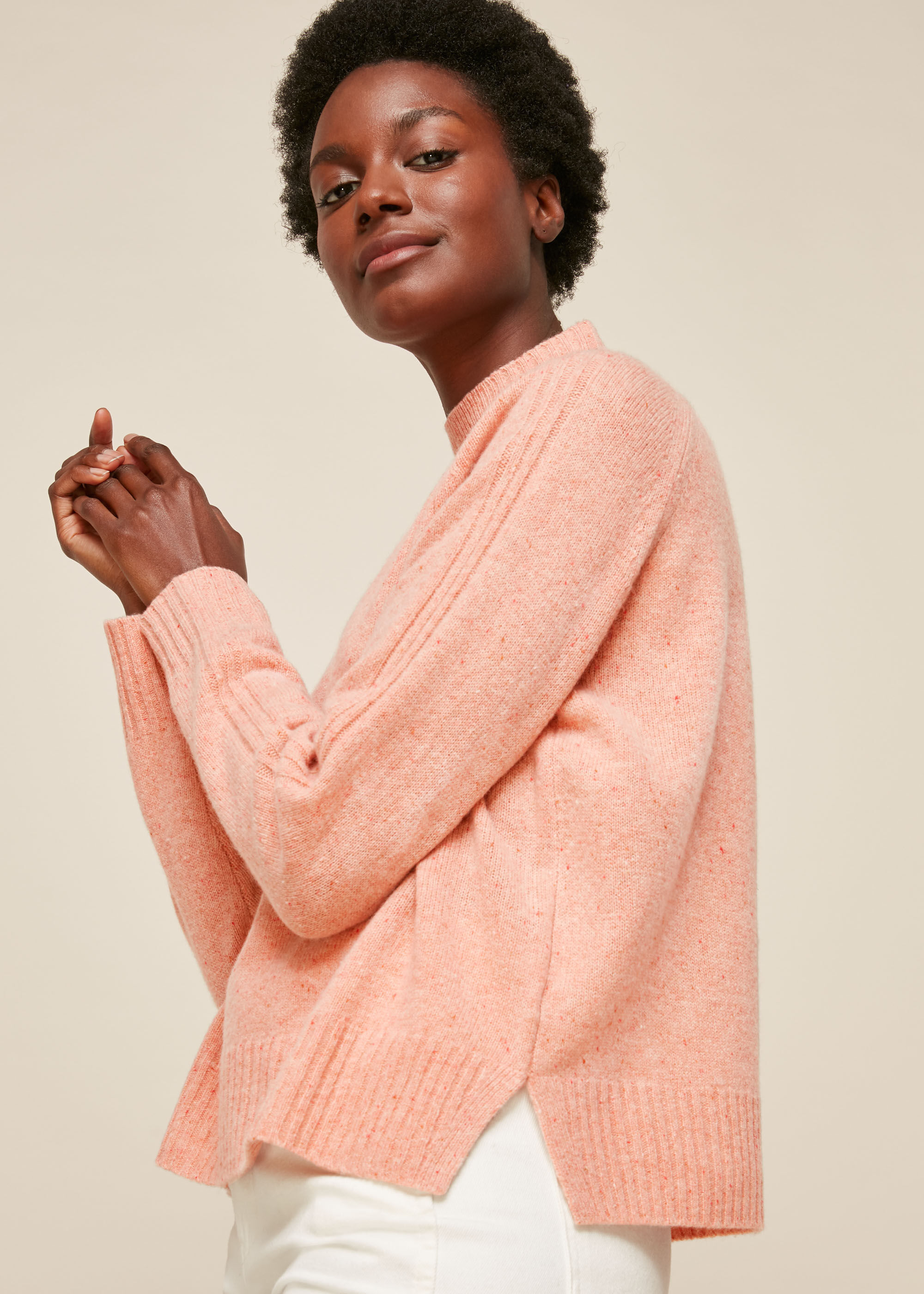 Pale Pink Funnel Neck Flecked Knit WHISTLES