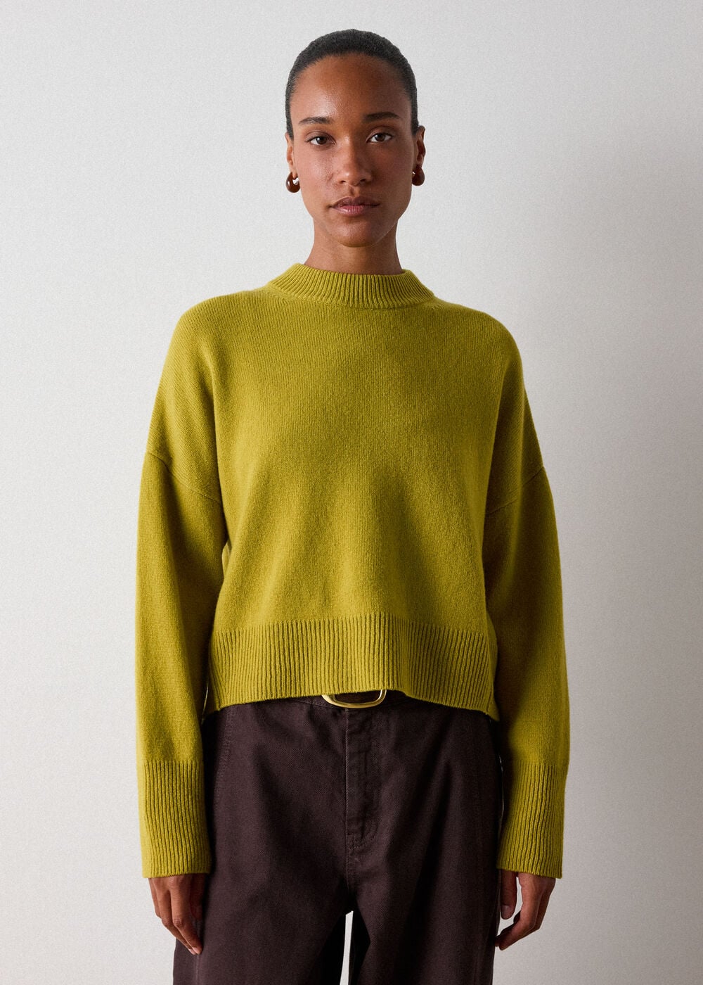 Yellow Wool Seam Detail Crew Knit