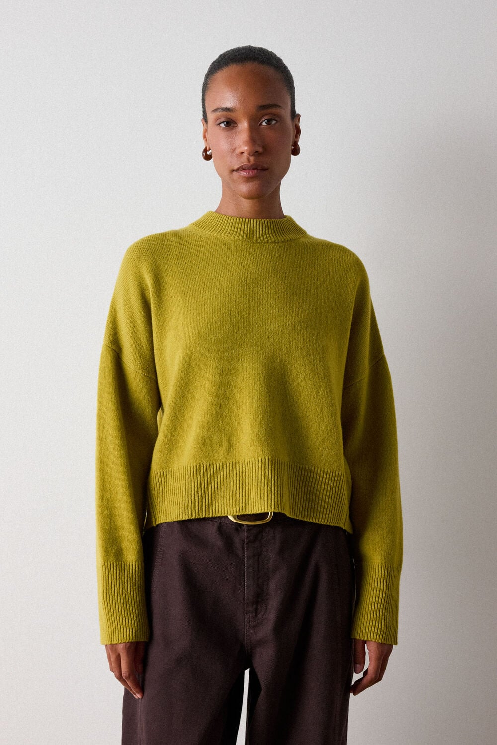 Yellow Wool Seam Detail Crew Knit