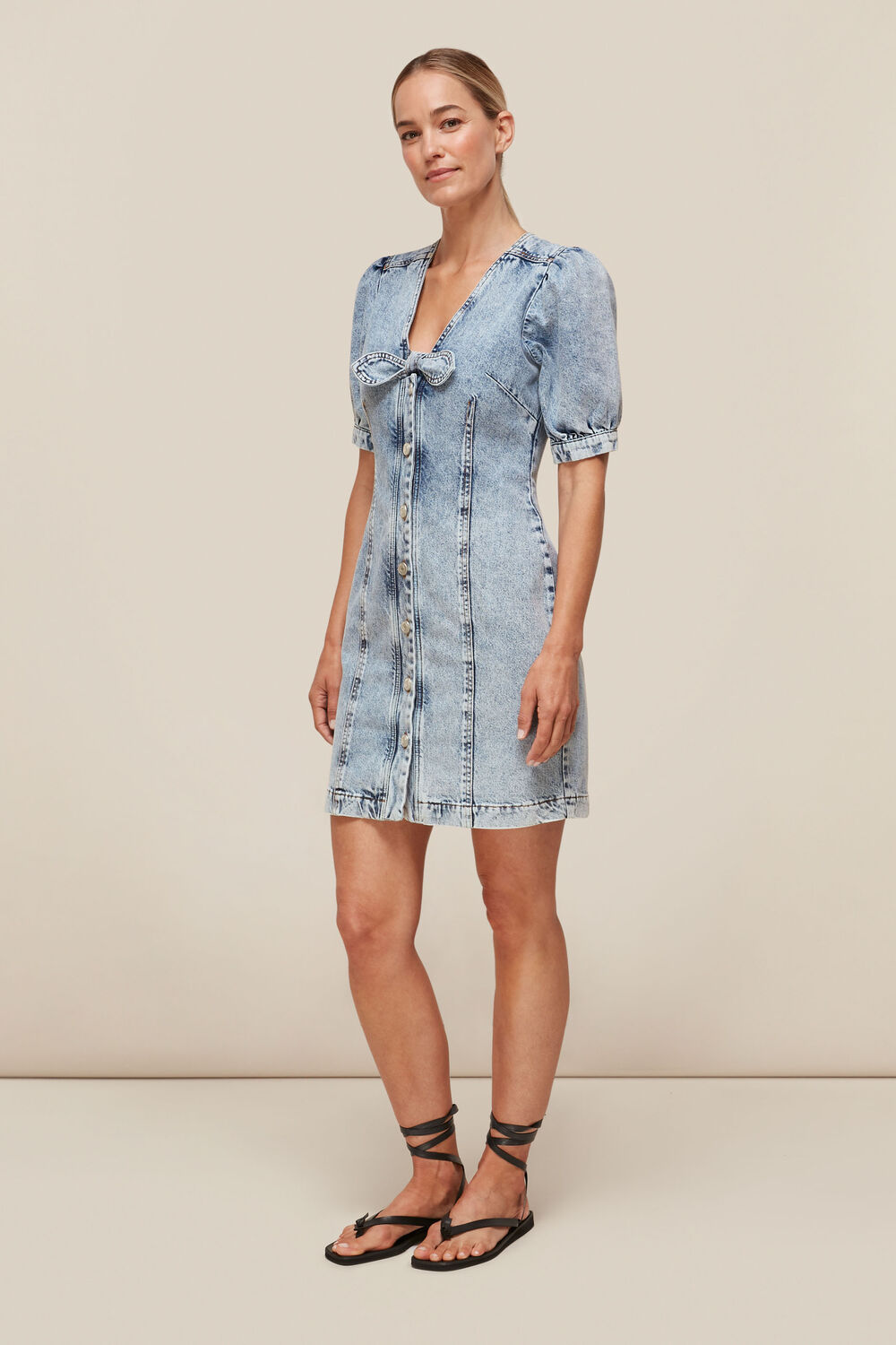 Acid Wash Tie Denim Dress