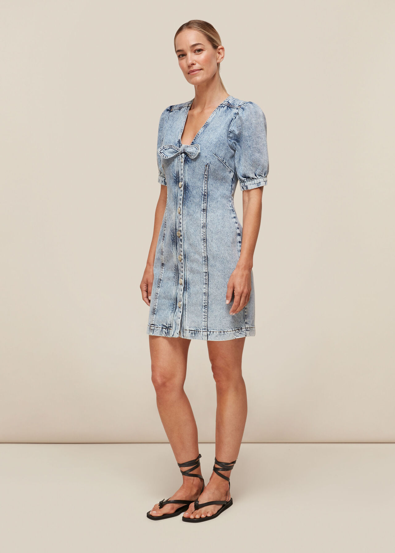 Acid Wash Tie Denim Dress