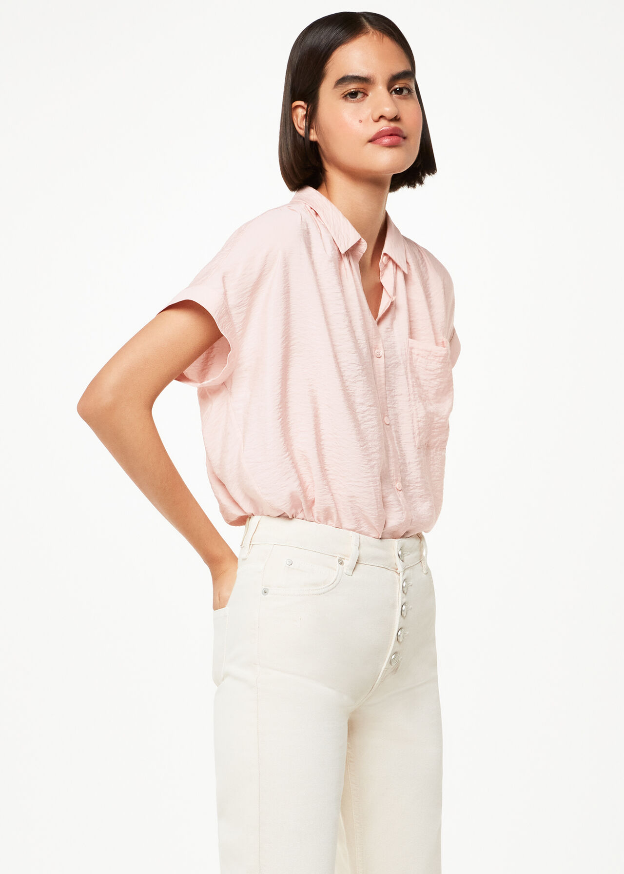Nicola Button Through Shirt Pale Pink