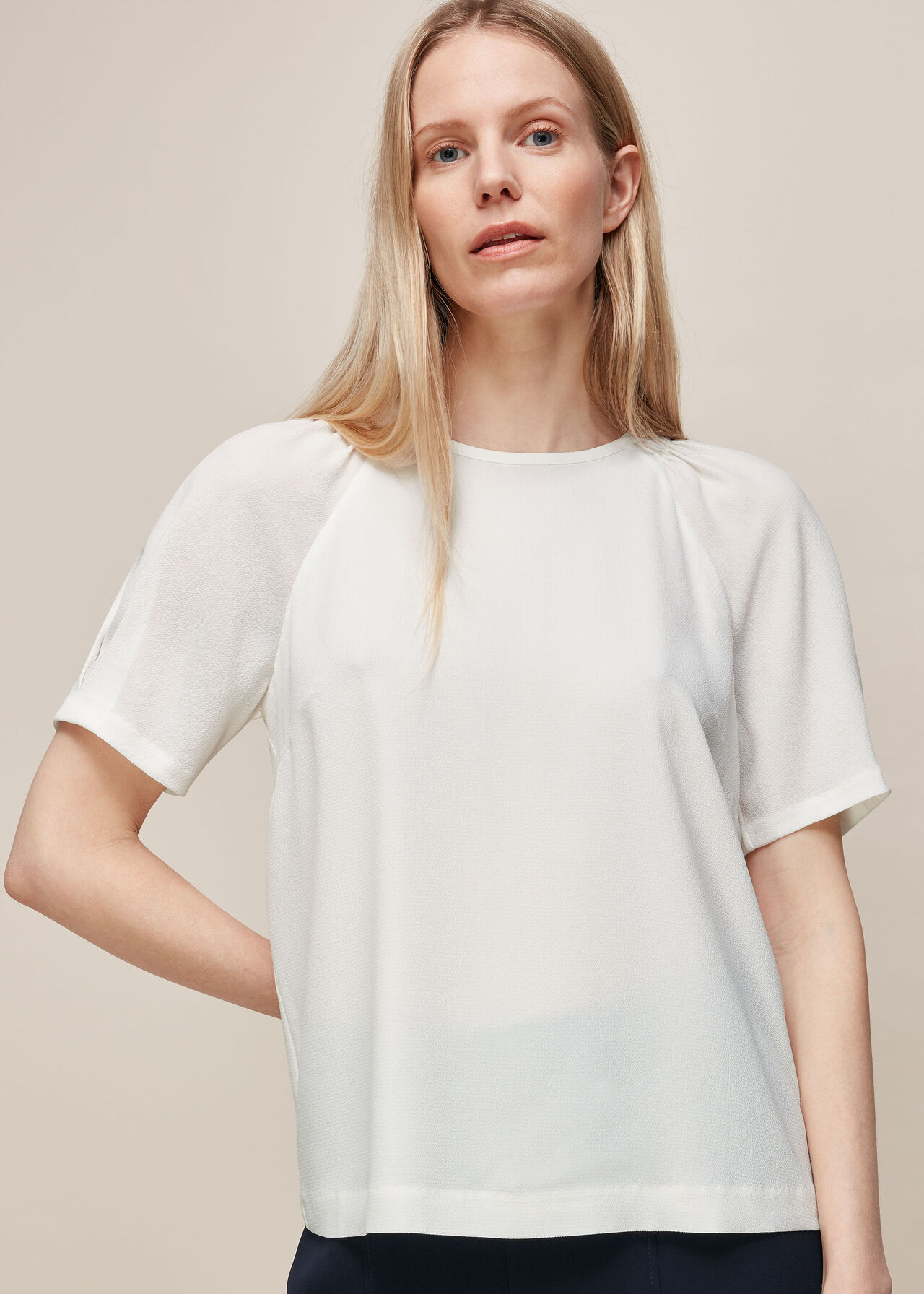 Smocked Shoulder Shell Top Ivory