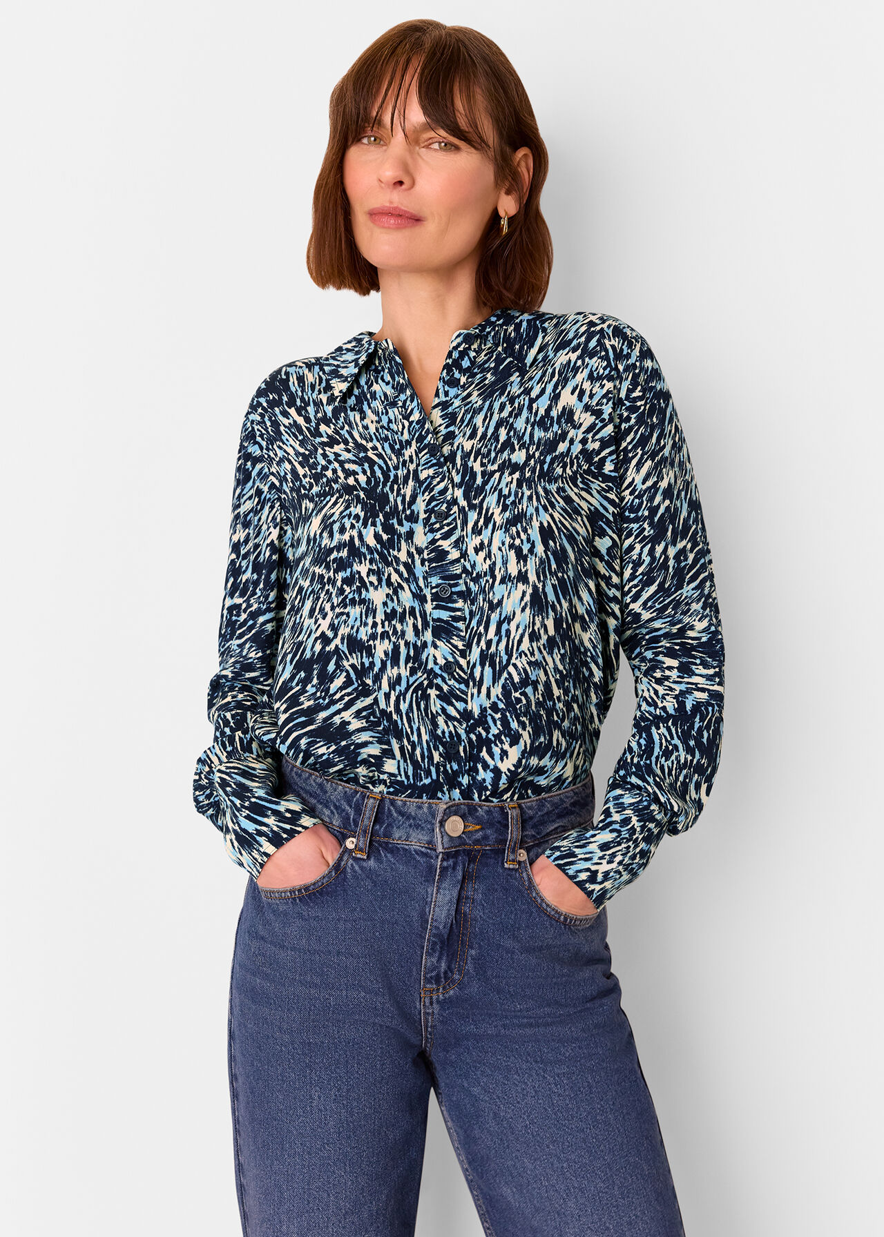 Whistles Blue Leopard Swirl Print Shirt Whistles Blue Leopard Swirl Print Shirt