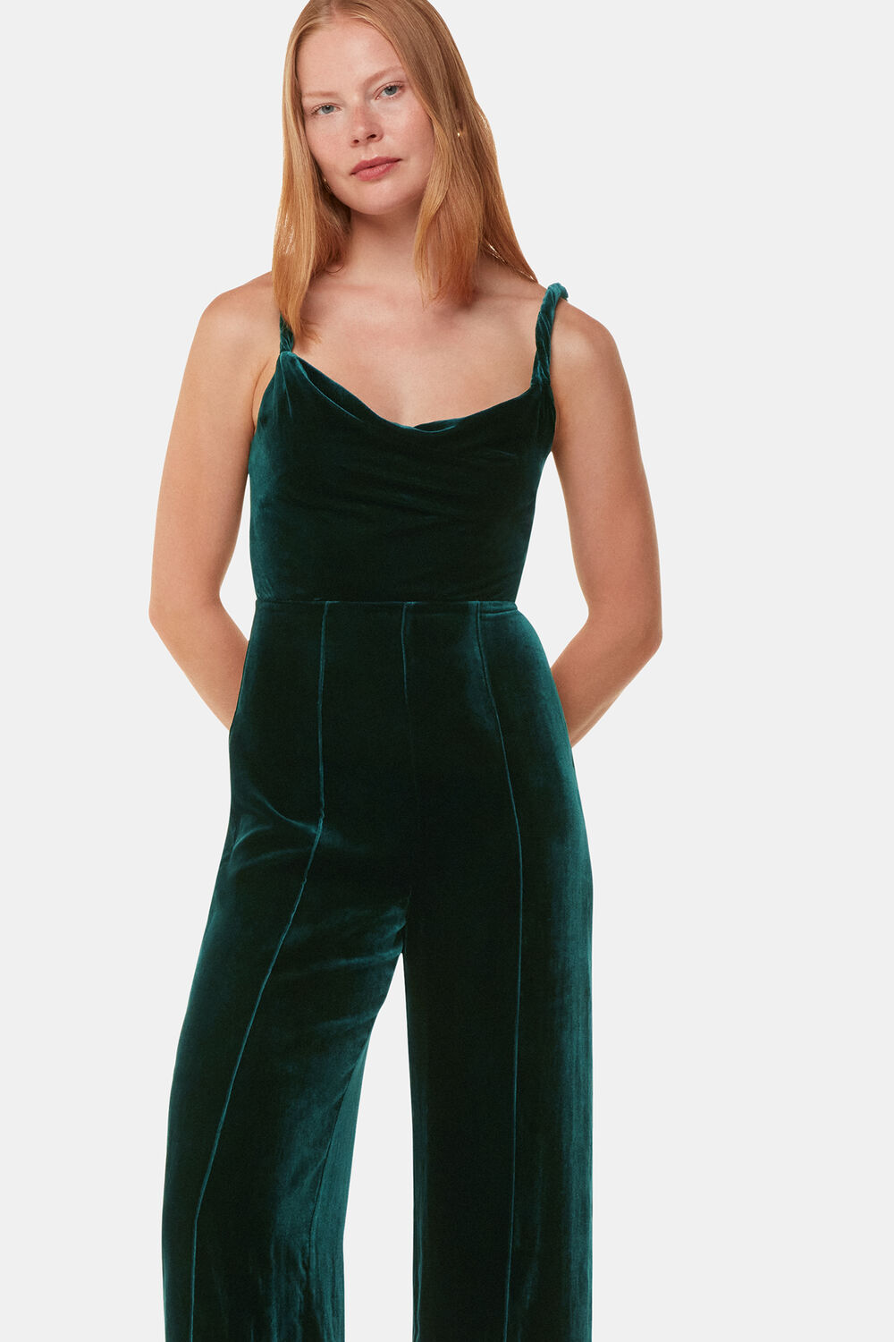 Twist Strap Velvet Jumpsuit