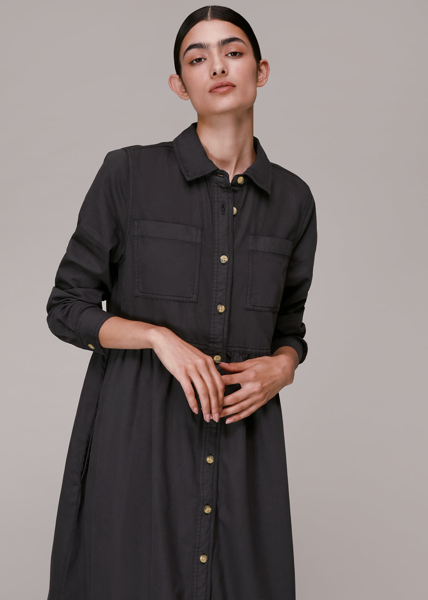 Black Button Up Shirt Dress WHISTLES Whistles UK — free download