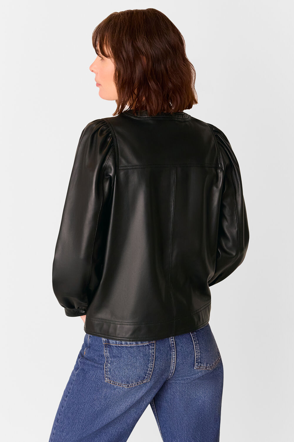 Leather Gathered Sleeve Shirt