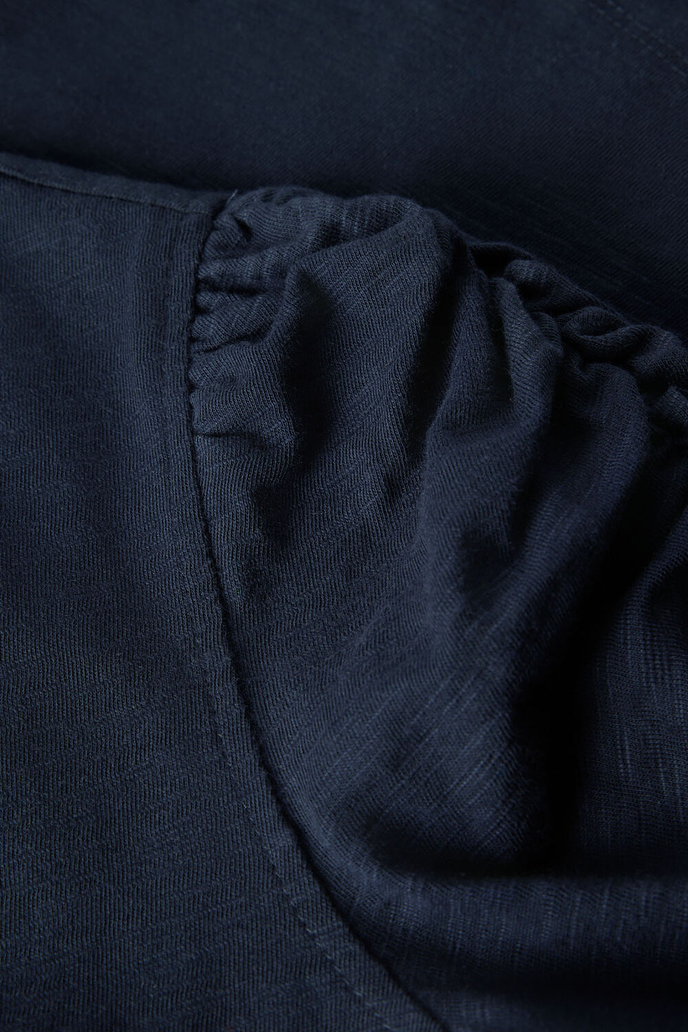 Navy Round Neck Gathered Sleeve Tee