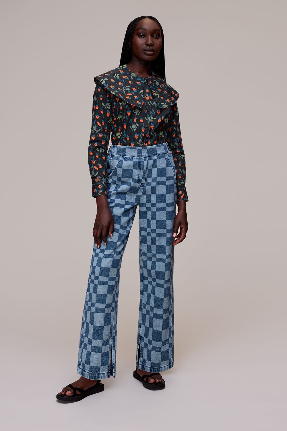 Tulips Print Collar Top