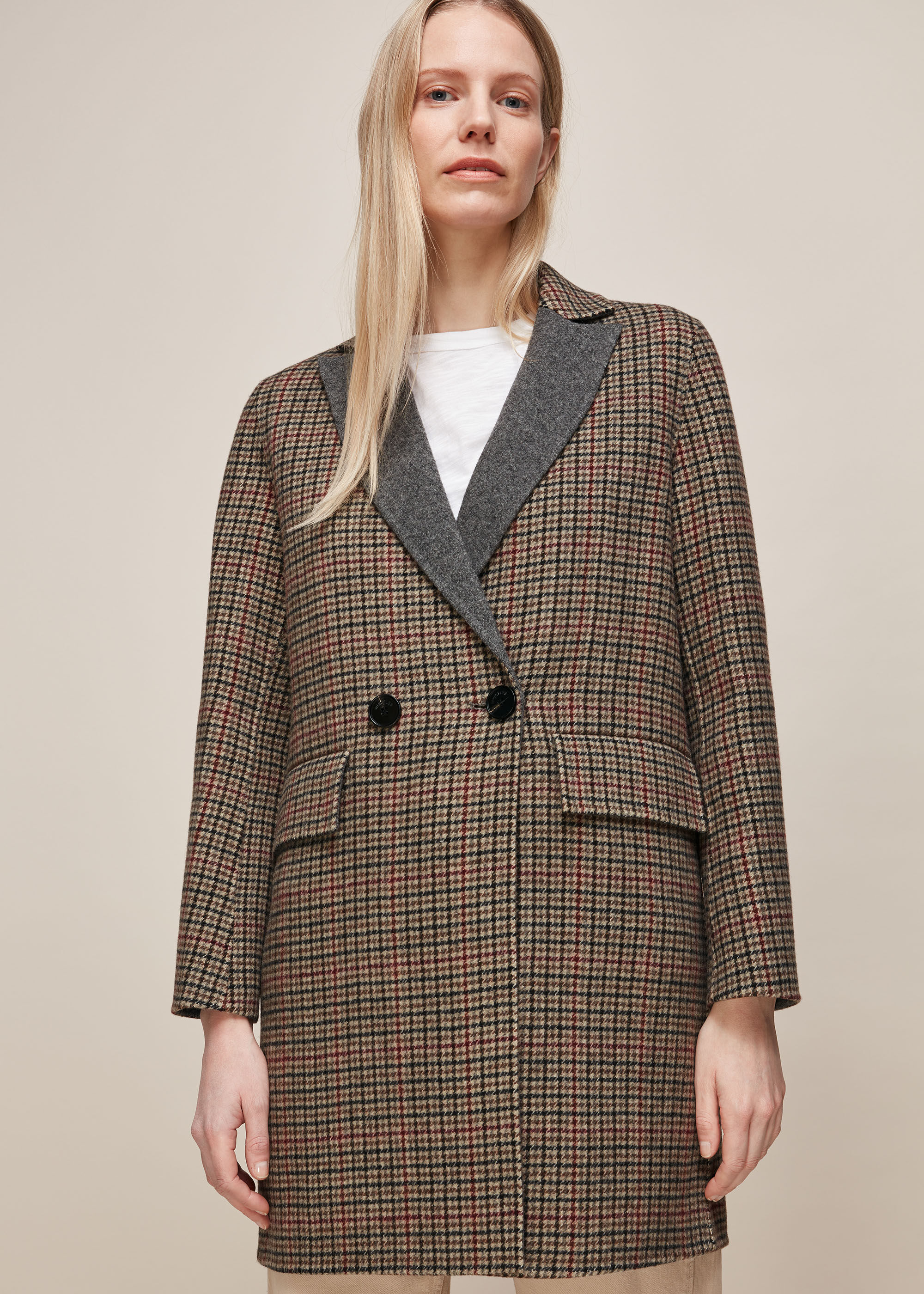 Whistles check double faced coat 2025