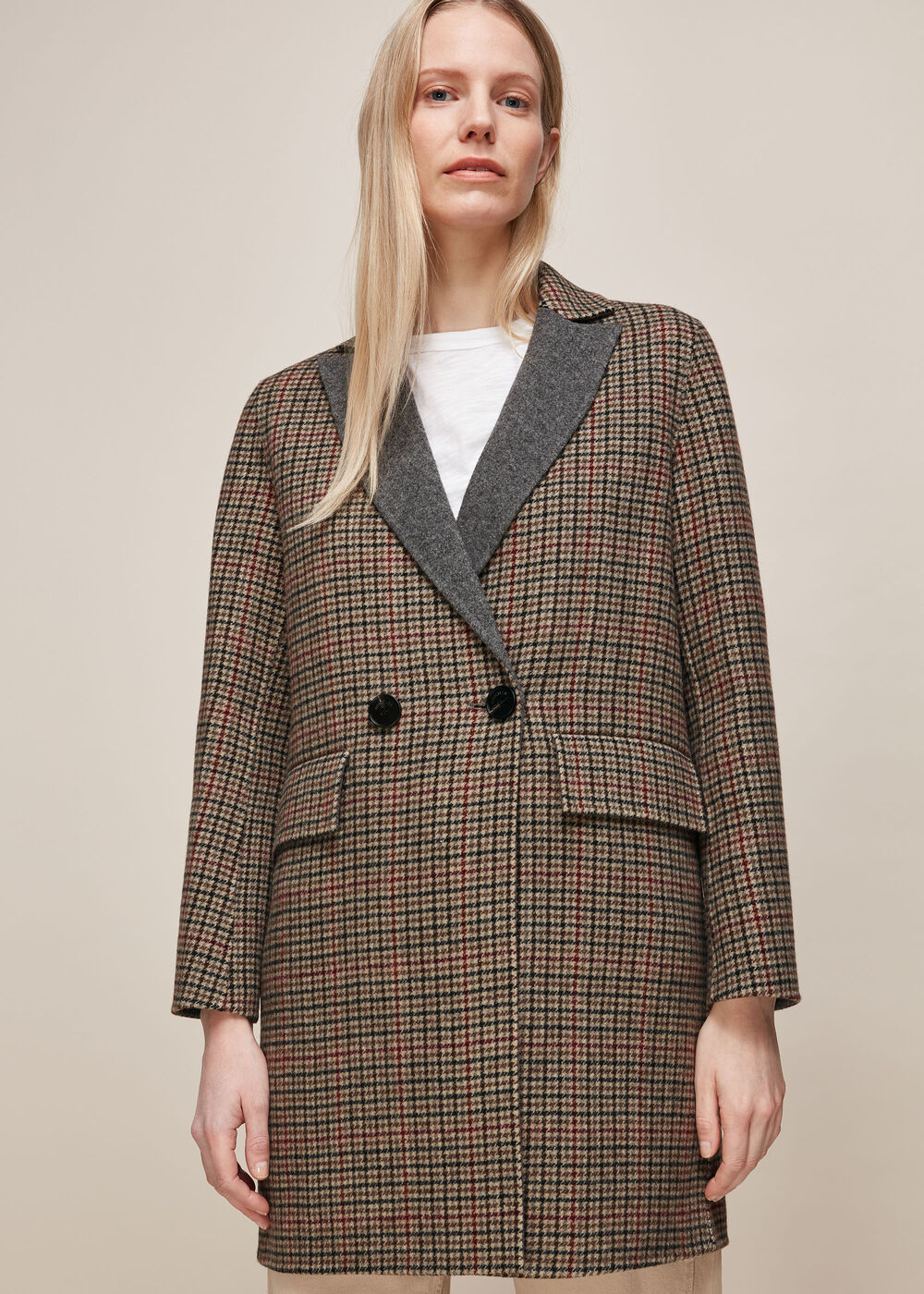 Check Double Faced Short Coat Multicolour