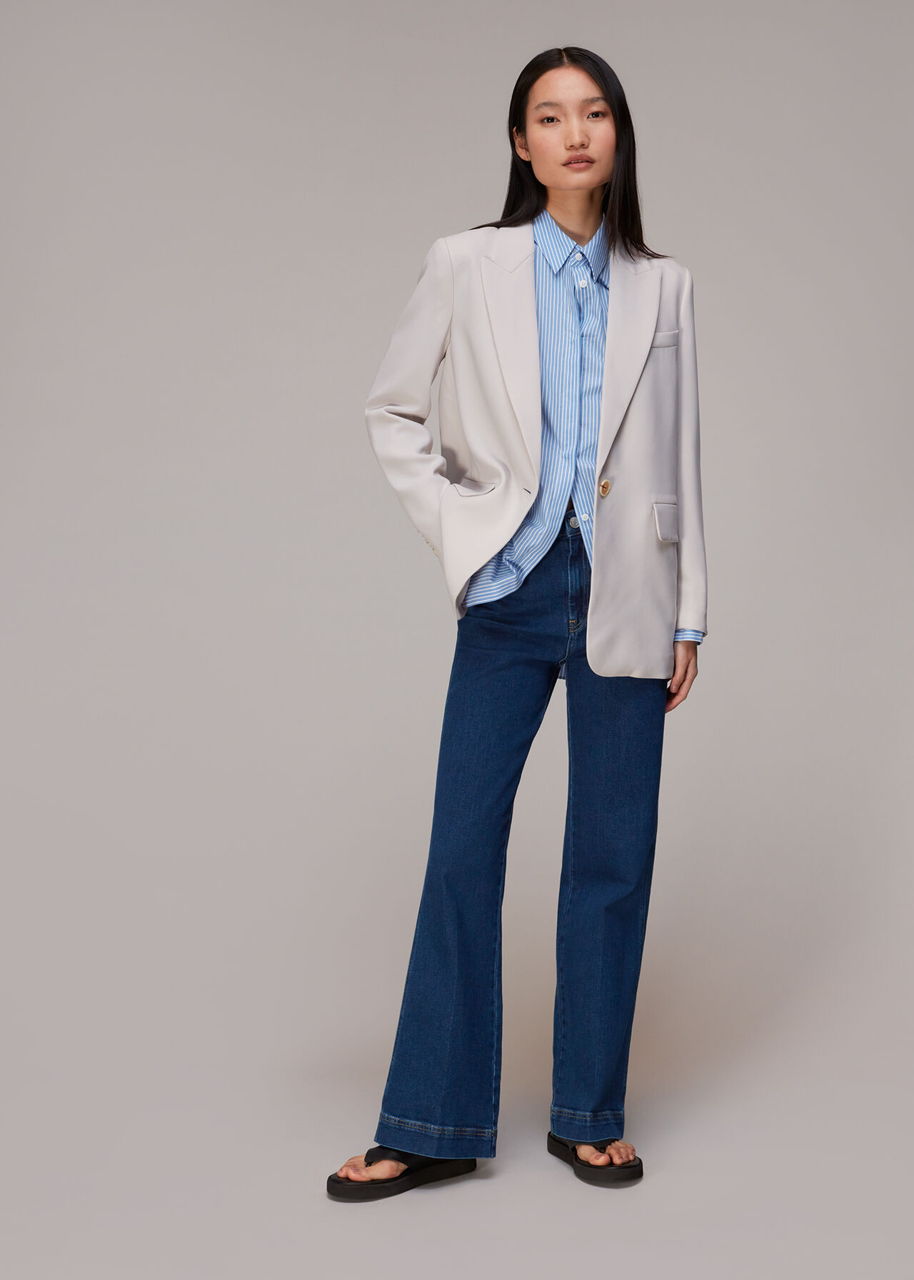 Neutral Crepe Boyfriend Blazer WHISTLES Whistles
